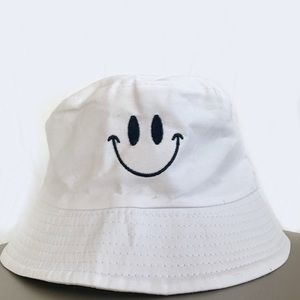 White Bucket Hat with Smiley Face